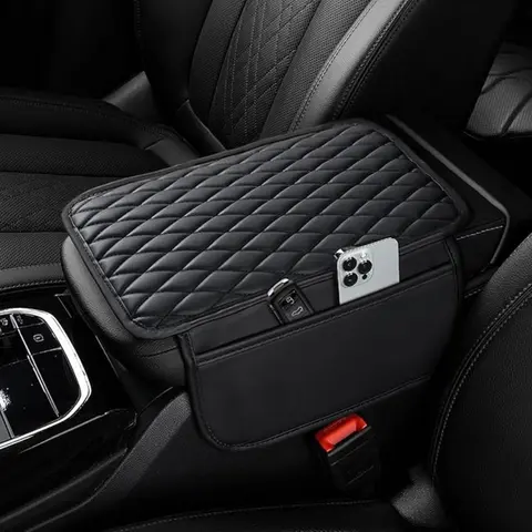 Car Center Console Cover, Upgraded Microfiber Leather Car Arm Rest Cover with 2 Storage Bags, Universal Armrest Cover for Car Storage Box Car Interior Accessories Protector for Most Vehicle