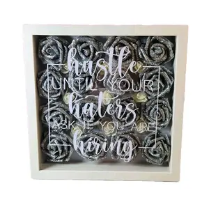 Glam Wall Art. Silver Glitter Roses "Hustle Until Your Haters Ask If You Are Hiring " Shadow Box. Bling Wall Decor. Glam Decor. Light Ornaments