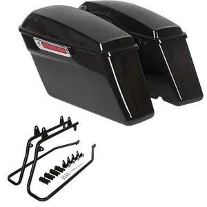 Saddle Bags Trunk W/Lid & Latch Key with Black Bracket Compatible with 1984-2017 Harley Davidson Softail Models Saddlebag Conversion Bracket Kit Support Mounts 2 Packages Motorcycle Helmet Top Box Motorcycle Stand Lift Motorbike