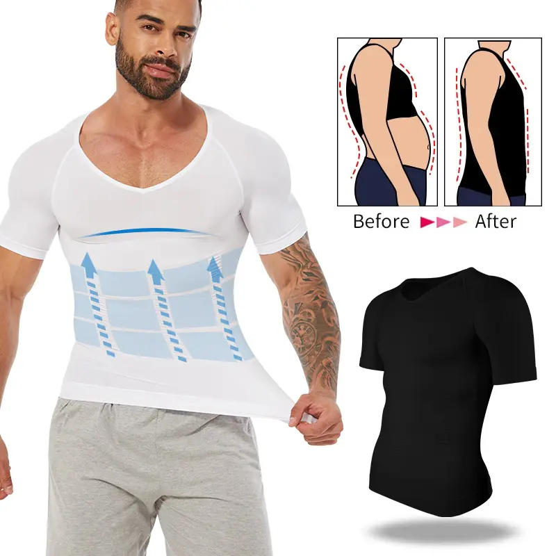 Men's Athletic Compression Shirts Shapewear - 1/2/3/4 Pack V-Neck Nylon Undershirts, Breathable Lightweight Stretchy Gym Tops for Workout Fitness Activewear