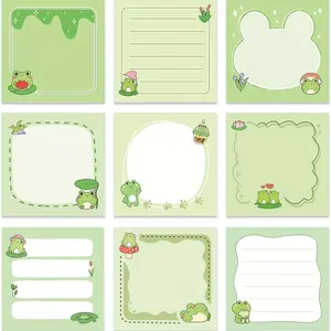 9pcs Frog Memo Gift, Cute Frog Convenience Sticker, Cartoon Fun Self Adhesive Notebook, Novelty Animal Column Pad, School Office Supplies, Sticky Labels, Adhesive Stickers, Decoration Sticker