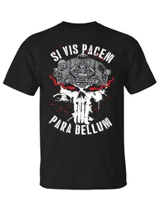 Si Vis Pacem Para Bellum Tactical T-Shirt for Men Skull Military Graphic Tee Operator Shirt Latin Quote Warrior Mindset Streetwear Tactical Apparel Gift for Veteran and Gun Enthusiasts