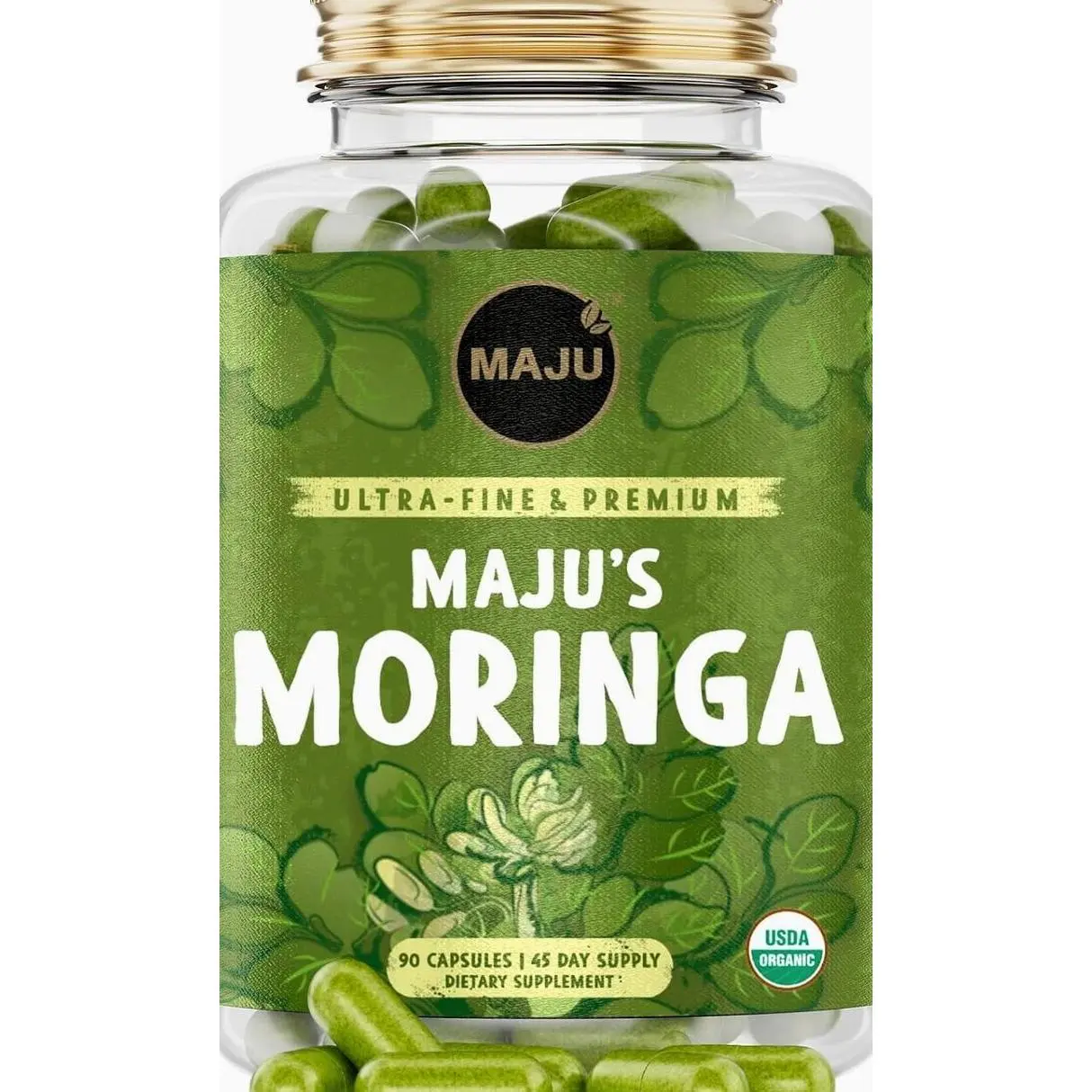 Maju Superfoods Organic Moringa Capsules, Oleifera Leaf, Extra-Fine Quality Moringa Leaves, Dried Drumstick Tree Leaves, Organic Moringa Powder Extract Supplement Capsules from Plant (90 ct)