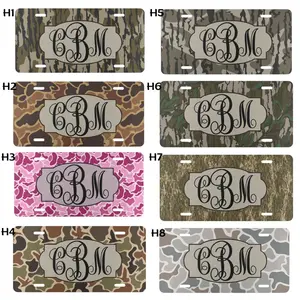 Custom Old School Camo with Monogram License Plate, Personalized Name plate, 100% Aluminum 12x6 Pre-Drilled for Easy Install, Durable, Stylish, Car Accessories for Women And Men, USA