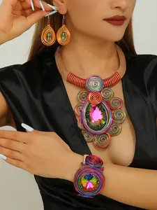 3 Piece Set Necklace Earrings Bracelet, Handmade Bohemian Style, Exaggerated Design, Perfect for Evening Parties, Women's Jewelry