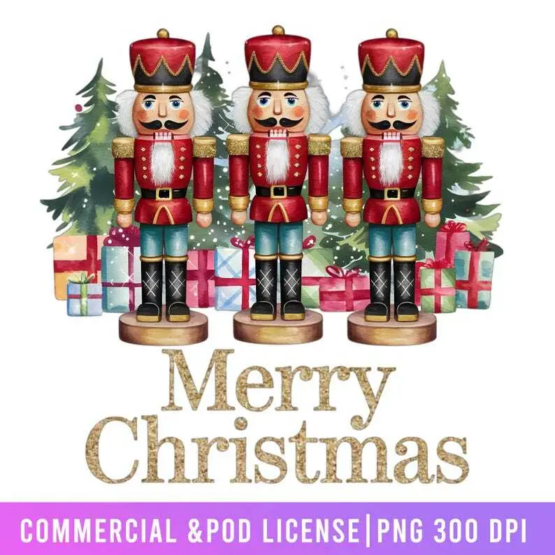 Nutcracker Friends PNG with Glitter Girly Christmas design for sublimation and print on demand High resolution commercial license included