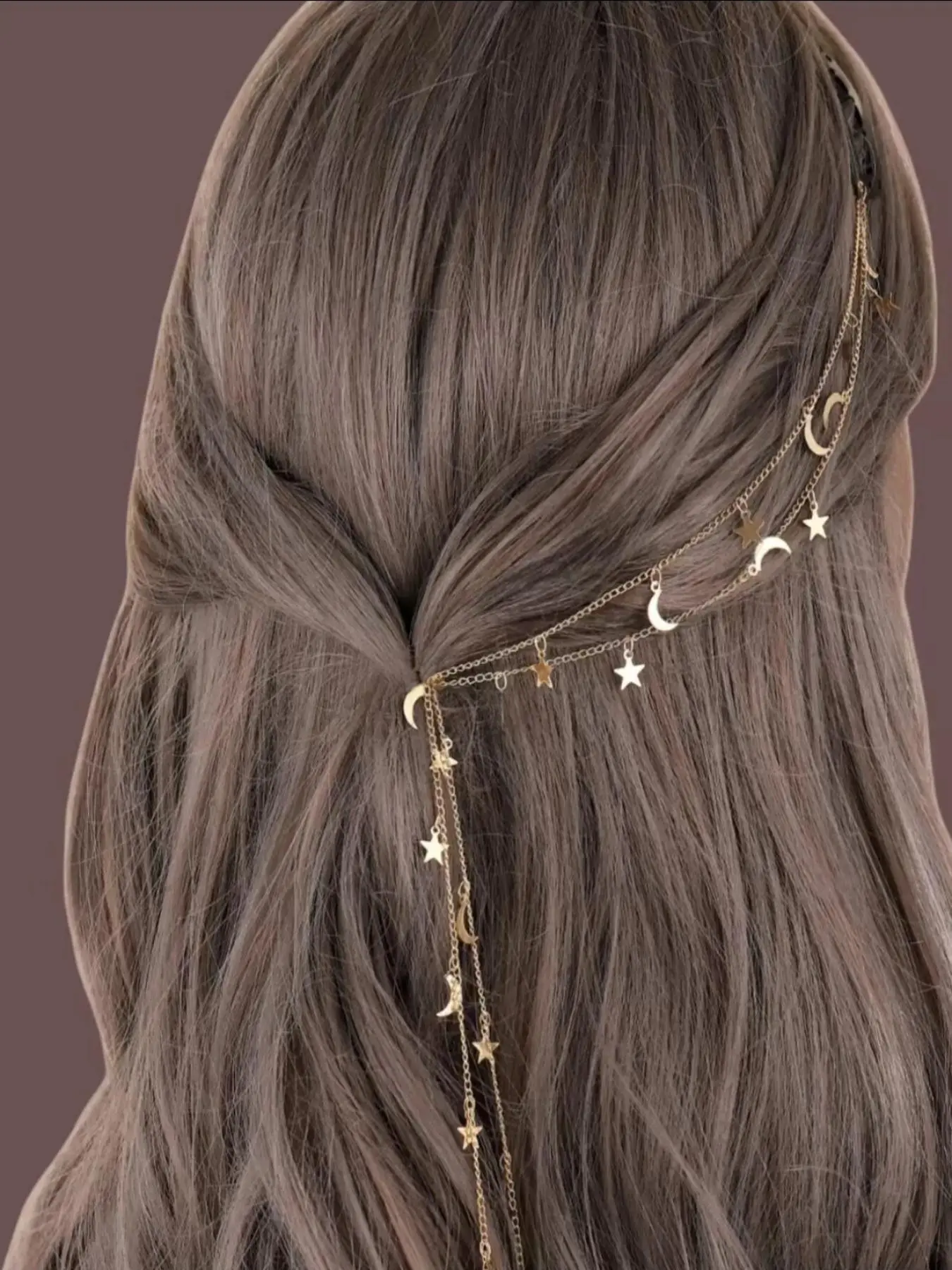 Chain & Star & Moon  Decor Hair Clip, Boho Style Bohemian Themes Hair Accessories for Women & Girls, Minimalist Headwear Suitable for Thick Hair, Hair Bun Accessories, Hair Clips For Styling, Hair Clips Metal