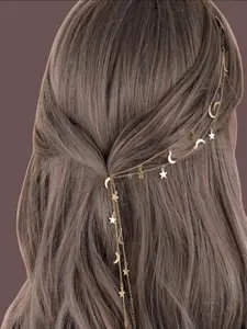 Chain & Star & Moon  Decor Hair Clip, Boho Style Bohemian Themes Hair Accessories for Women & Girls, Minimalist Headwear Suitable for Thick Hair