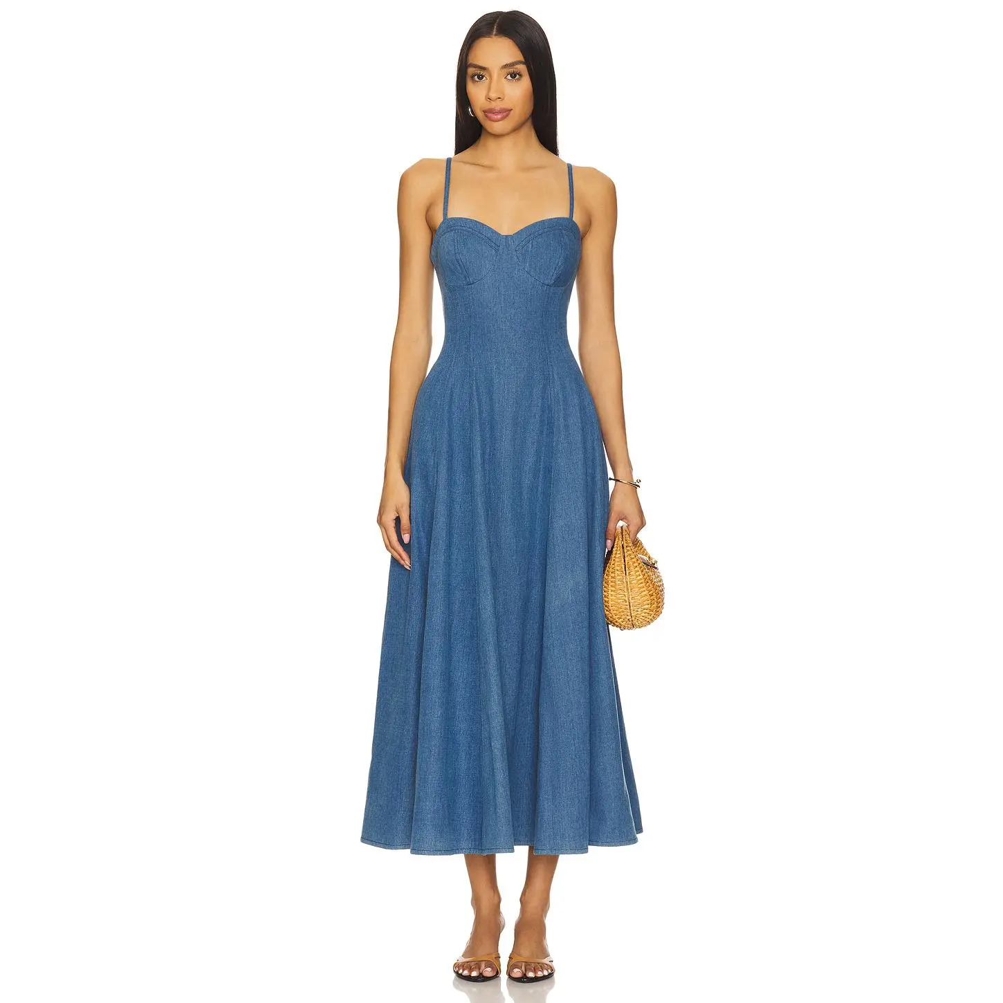 Lovers and Friends Simone Midi Dress in Denim Blue MEDIUM INDIGO