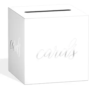 Modern White Silver Card Box with Gold Foil Design, Suitable for Weddings, Baby Showers, Birthdays, Parties, Gift Cards Receiving Box, 8.7 inches