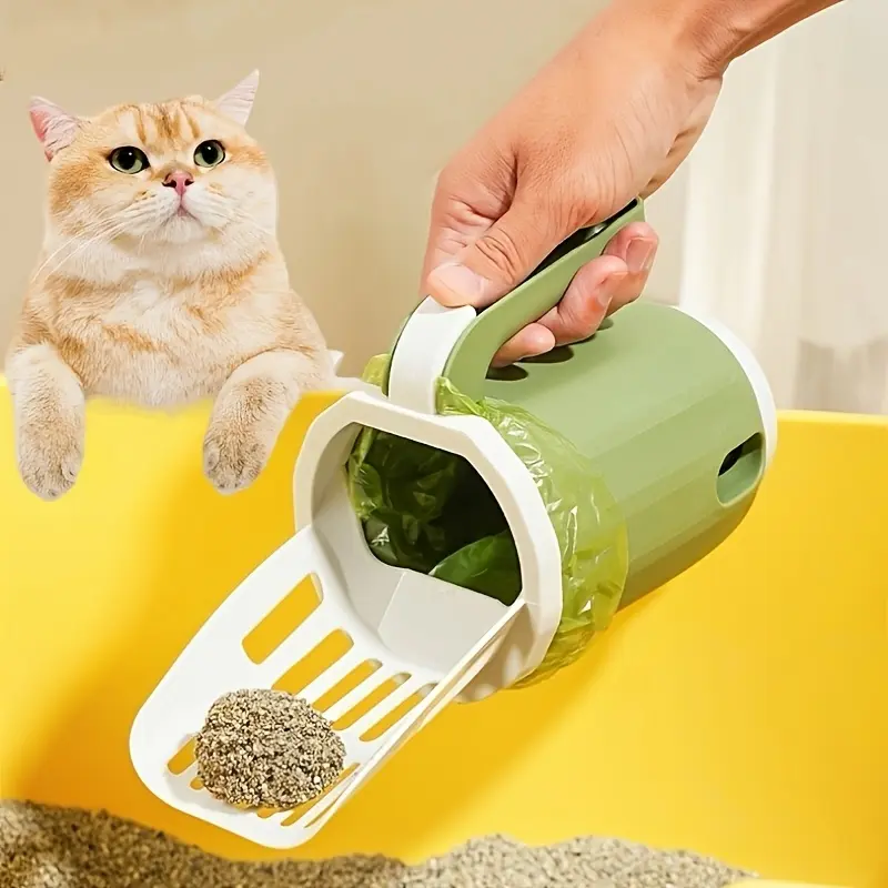 Easy-Clean Cat Litter Scoop with Integrated Waste Bag Dispenser - Durable Plastic, Perfect for Cats