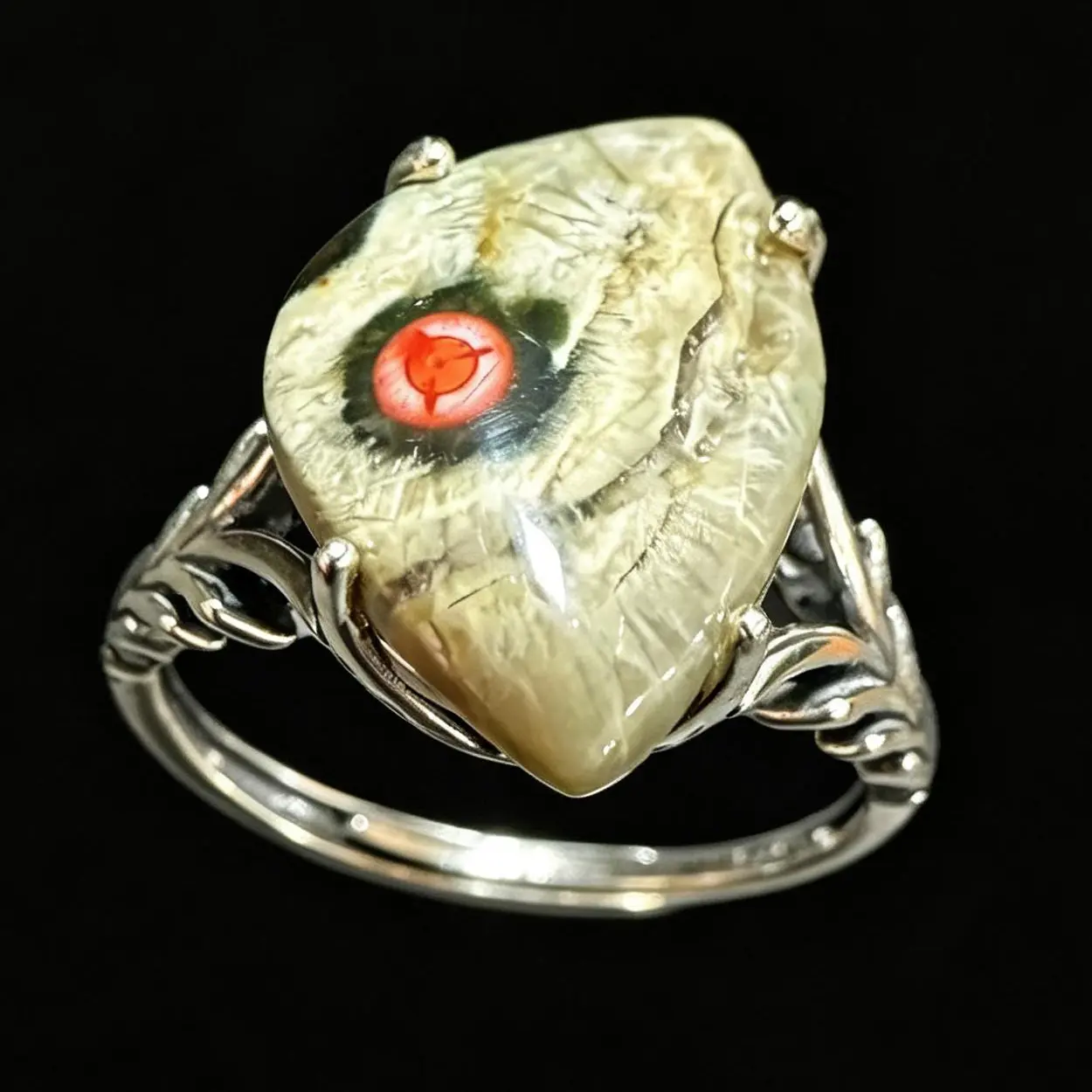 925 Silver Natural Ocean Jasper Eye Pattern Adjustable Ring
