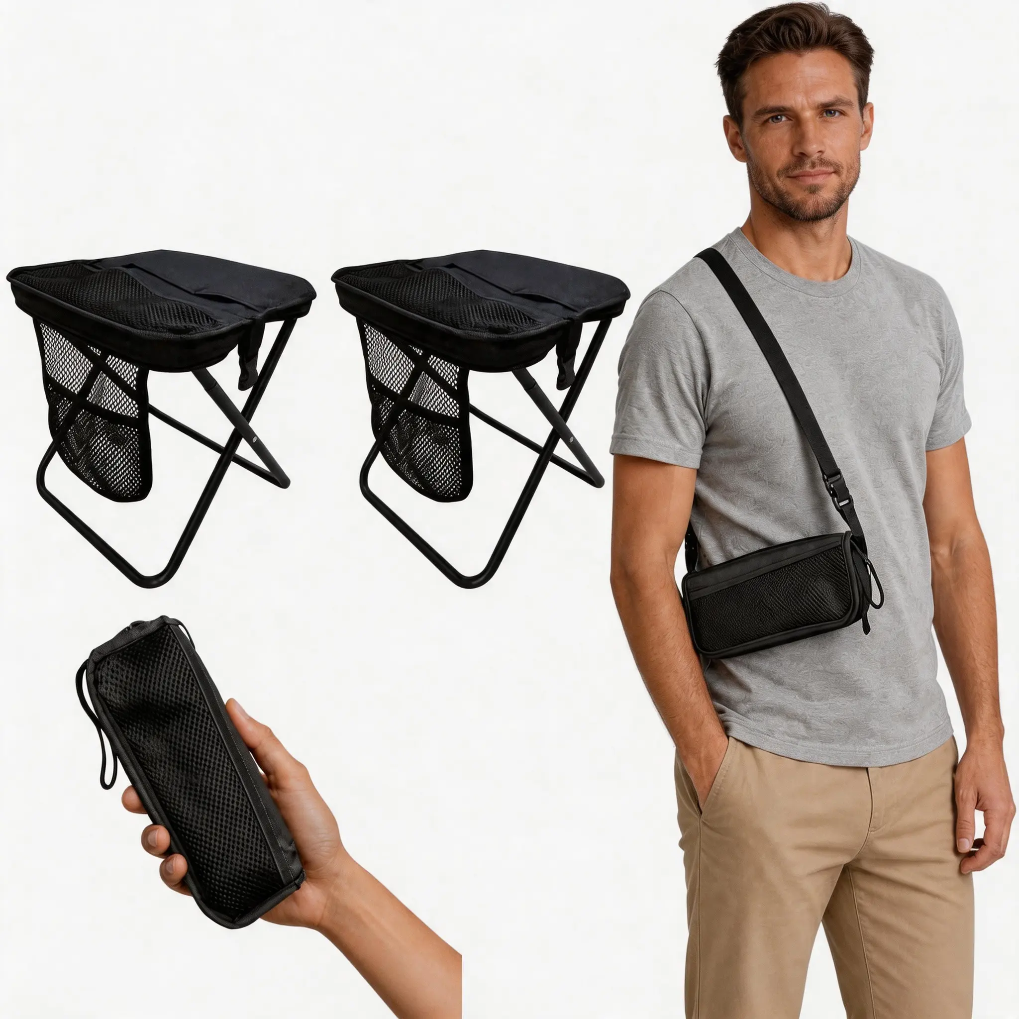16" Extra Tall XL Portable Chair for Adults, Collapsible Purse Chair Heavy Duty Camp Seat for Fishing Hiking Gardening, Lightweight Travel Purse Stool ﻿