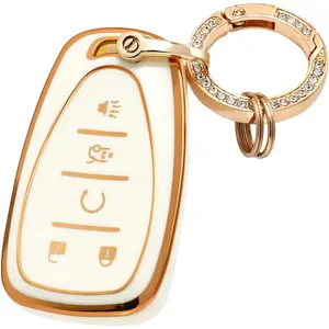 for Chevy Key Fob Cover Case Full TPU Protector for 2016 2017 2018 2019 2020 Chevrolet Chevy Malibu Camaro Cruze Traverse Spark Equinox Sonic Volt Bolt Car Accessories (5 Buttons, White)