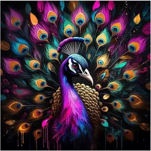 1PCS Diamond Painting Kit Peacock Colorful Feathers DIY Craft Crystal Rhinestone Embroidery Home Wall Deco