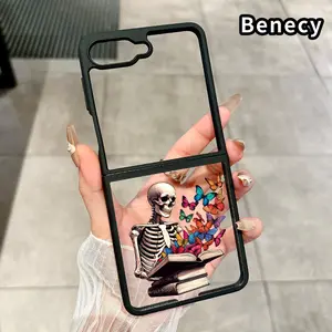 Skeleton's Butterfly Book Pattern Phone Case for Z Flip 7/6/5/4 Silicone TPU Protective Folding Case with Double Protection and Camera Lens Cover