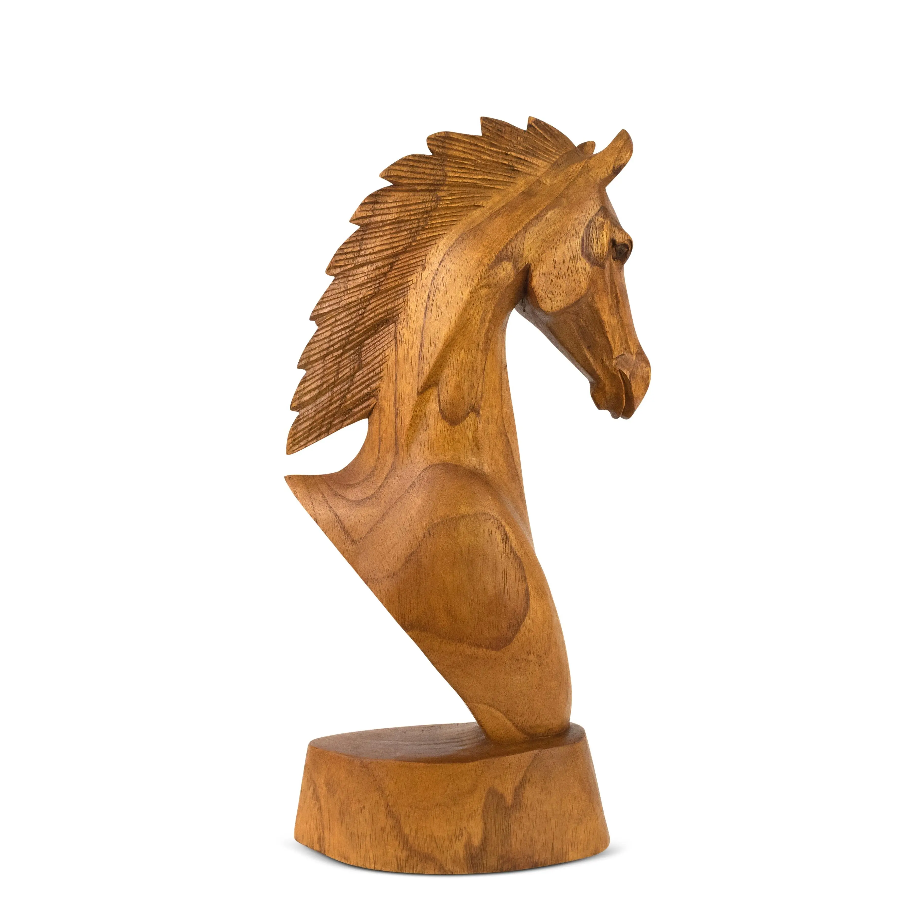 Wooden Hand Carved Horse Head Statue Sculpture Handcrafted Handmade Wood Decorative Home Decor Accent Decoration