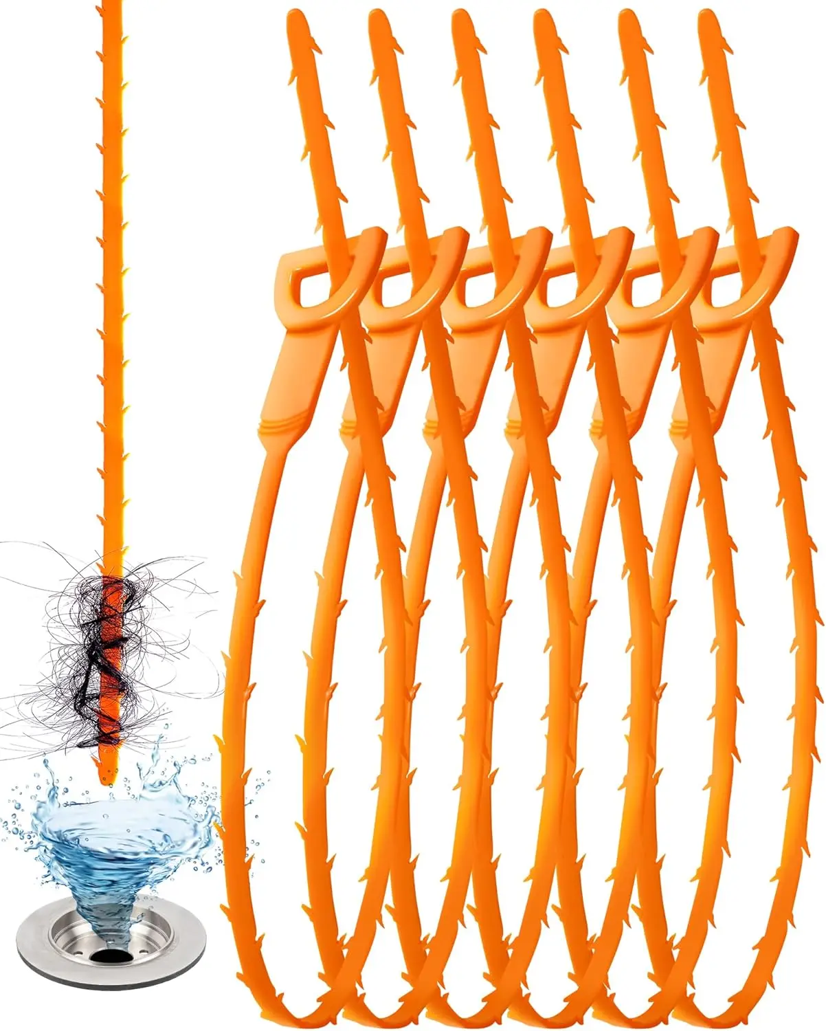 6-Pack Flexible Drain Cleaning Tools, 25-Inch Long Non-Chemical Pipe Unclogging Tool with User-Friendly Flexible & Durable Construction for Sink, Bathroom Sinks - Removes Hair, Debris