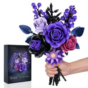 Purple Flower Bouquet Building Set, Purple Roses Botanical Collection Kits for Adults Women, Gift for Valentine'sDay for Her/Mom/Girlfriend/Wife/Couple, Gothic Modern Home Room OfficeTable Decor