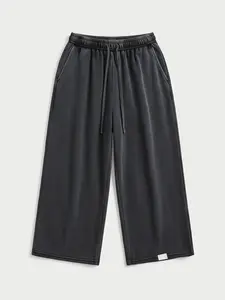 Drawstring Waist Workout Sweat Shorts Wide Leg Baggy Washed Cropped Pants with Pockets