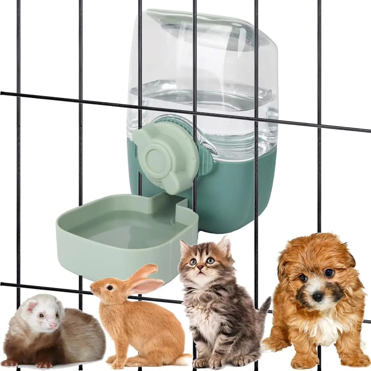 Hanging Automatic Rabbit Water Dispenser, Cage Water Bottle Auto Gravity Pet Water Station for Small Animals, Puppy Kitten Rabbit Chinchilla Hedgehog Ferret, L(Green)