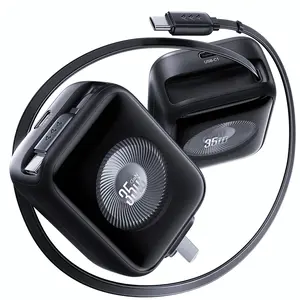 Threekey 35W USB C Retractable Wall Charger 2-in-1 Turbo Dual Type-C Charger Block Fast Charging Wall Plug Cable Cord for iPhone 16 15 Pro Max Samsung Google Pixel Phone iPad