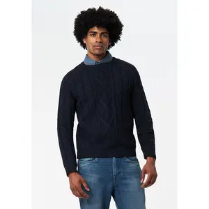 Walder Men's Relaxed Cable Knit Sweater, Whale - BM24771