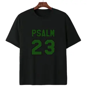 Women's Psalm 23 Jersey Premium T-Shirt - Casual short sleeve crew neck t-shirt with bold green lettering, soft and breathable fabric, perfect for holiday parties and gift giving