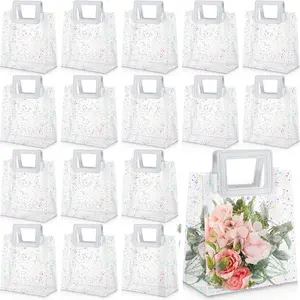 20 Transparent Plastic Gift Bags Glitter Wedding Party Favor Bags Reusable Gift Carry Bags Ideal for Weddings, Bridal Showers, Baby Showers, Graduations, Birthdays Size: 7x4x8 inches (Clear/White/Glitter Options)