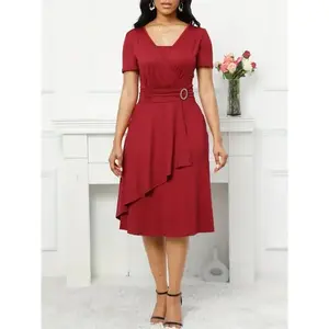 Dinner dresses wedding dress Vintage Asymmetrical V-Neck Pendulum Dress - Comfy Micro Elasticity Polyester Print Dress for Women - Perfect for Wedding, Evening, Occasion, Engagement, and Ceremony Women's Elegant Loose Midi Flowery(Sheets)