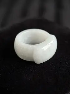 Natural White Jade Saddle Ring