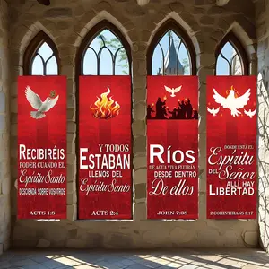 4 Pcs Religious Banners, Polyester Material Holy Spirit Theme Christian Vertical Banners Classic Scripture Printed Church Gathering Decor Suitable for Pentecost Celebration Home Prayer Corner Religious Space Decoration
