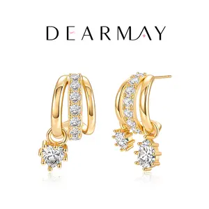 Dearmay Gold three-tier earrings for Women with Zircon Clip Earrings SummerVibes Gifts for Girls