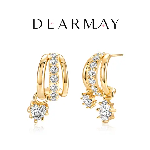 Dearmay Single pendant & Double pendant Earrings Gold Earrings for Women A/B Style Earrings Asymmetrical Earrings 14K Gold Plated with Zircon Pendant Jewelry Gifts for Girls