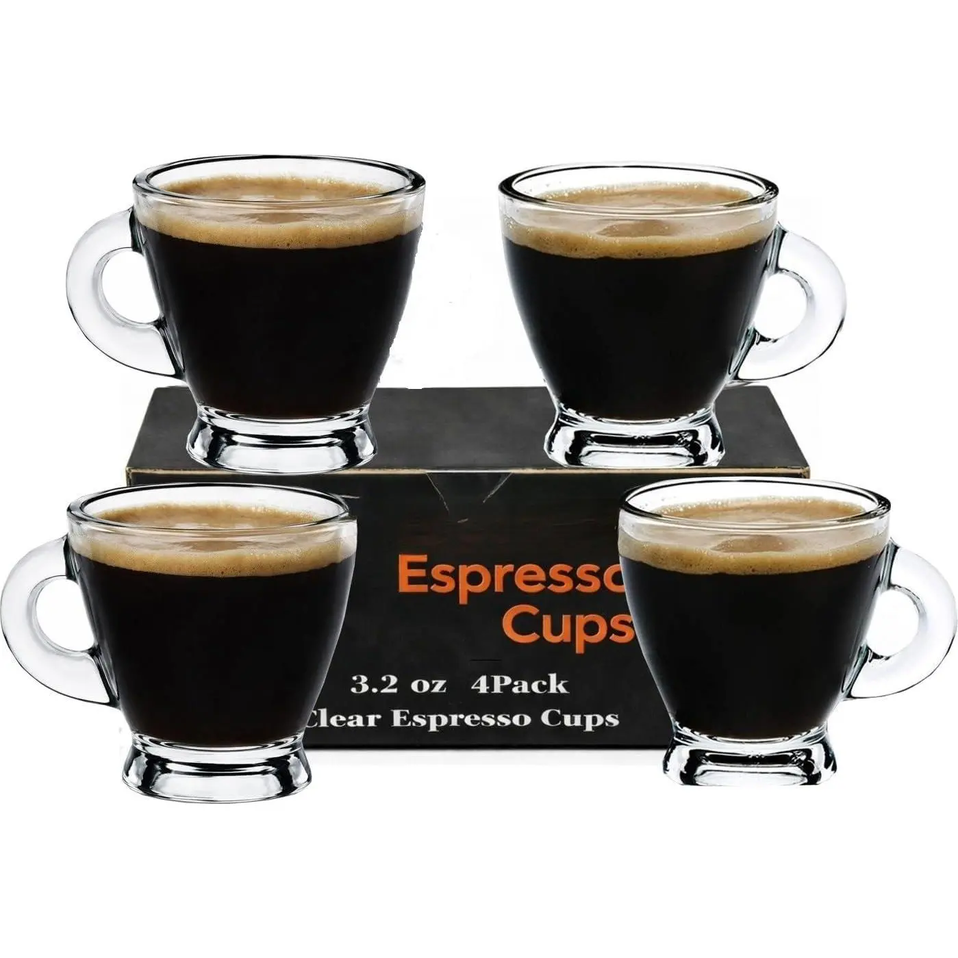 Espresso Cups, 3.2 oz Small Demitasse Clear Glass Espresso Drinkware, Set of 4, Espresso Shot Glasses, Clear Expresso Coffee Cups, Tazas de Cafe Expreso