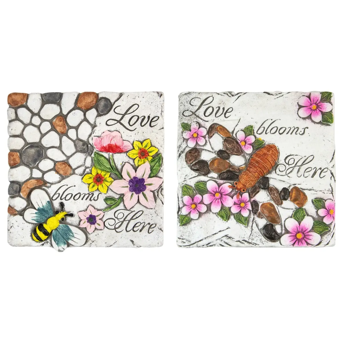 Northlight 34739310 7 in. Love Blooms Here Floral Outdoor Garden Stones - Set of 2