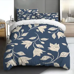 3pcs Vintage Floral Botanical Blue Cream Bedding Set Soft & Breathable - Includes Duvet Cover and Pillowcases, Bedding Set King Size Perfect for All Seasons, Machine Washable - Ideal Gift for Mother's Day or Housewarming