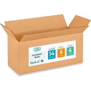 Medium Moving & Shipping Boxes 14x6x6 inches (10-Pack) - Extra Strength 200 lb vs Regular - Corrugated Boxes for Packaging - Durable Cardboard Box for Shipping - Packing Box by IDL Packaging