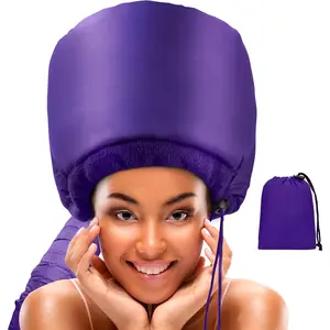 Bonnet Hair Dryer w/A Headband Integrated That Reduces Heat Around Ears &  - Diffuser Cap for Hair Dryer Curly Hair, Speeds Up Drying Time, Deep Conditioning at Home - Large (Purple)
