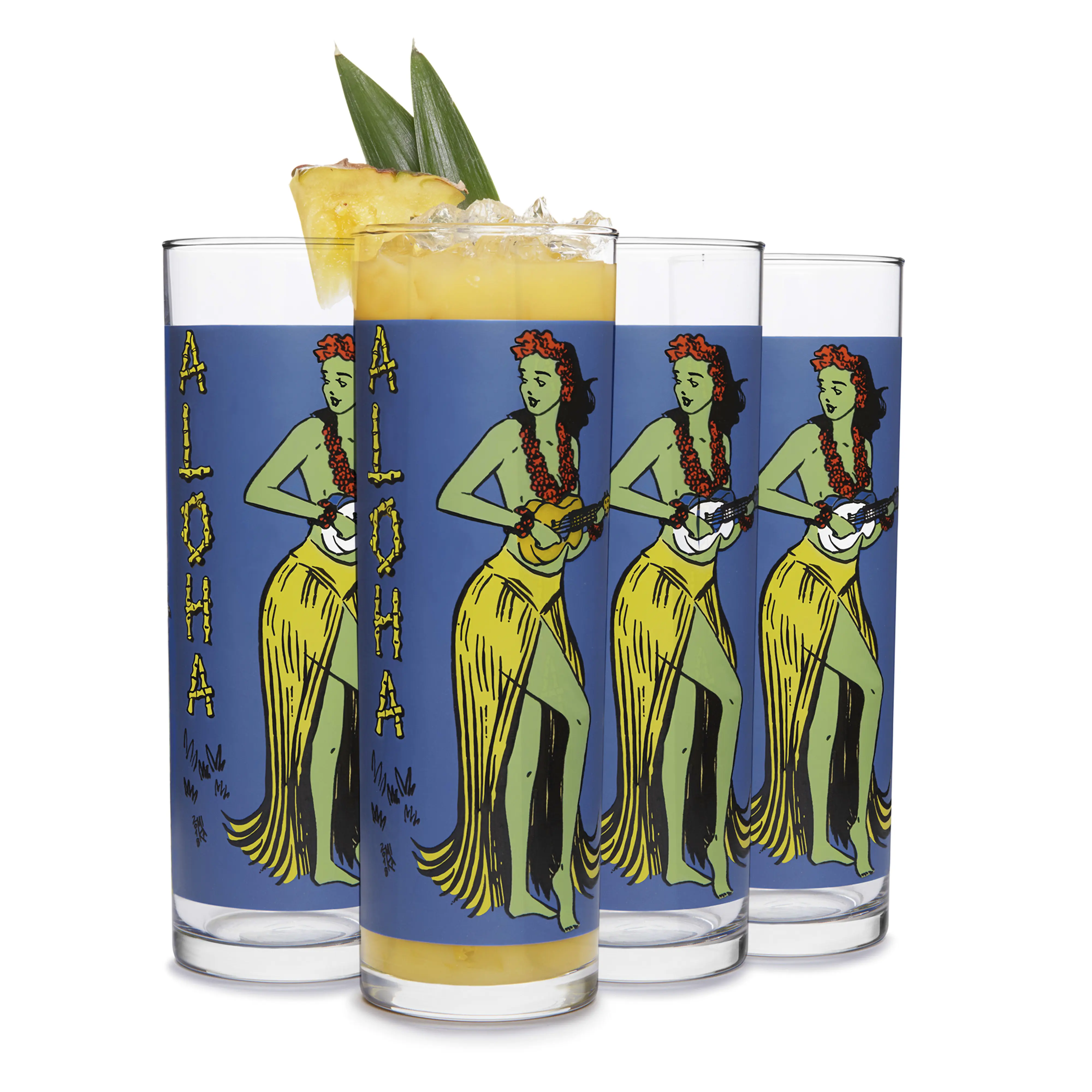 Zombie Blue 13.5 Oz Drinking Glasses Set of 4, Vintage-Style Tiki Zombie Blue 13.5 Oz Drinking Glasses Set of 4, Vintage-Style Tiki