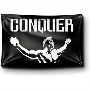 $7 Conquer Gym Motivational Poster Tapestry, 1Count Gym Decor Backdrop,Fashionable Wall Hanging Bannerfor Home Gym, Party Decoration
