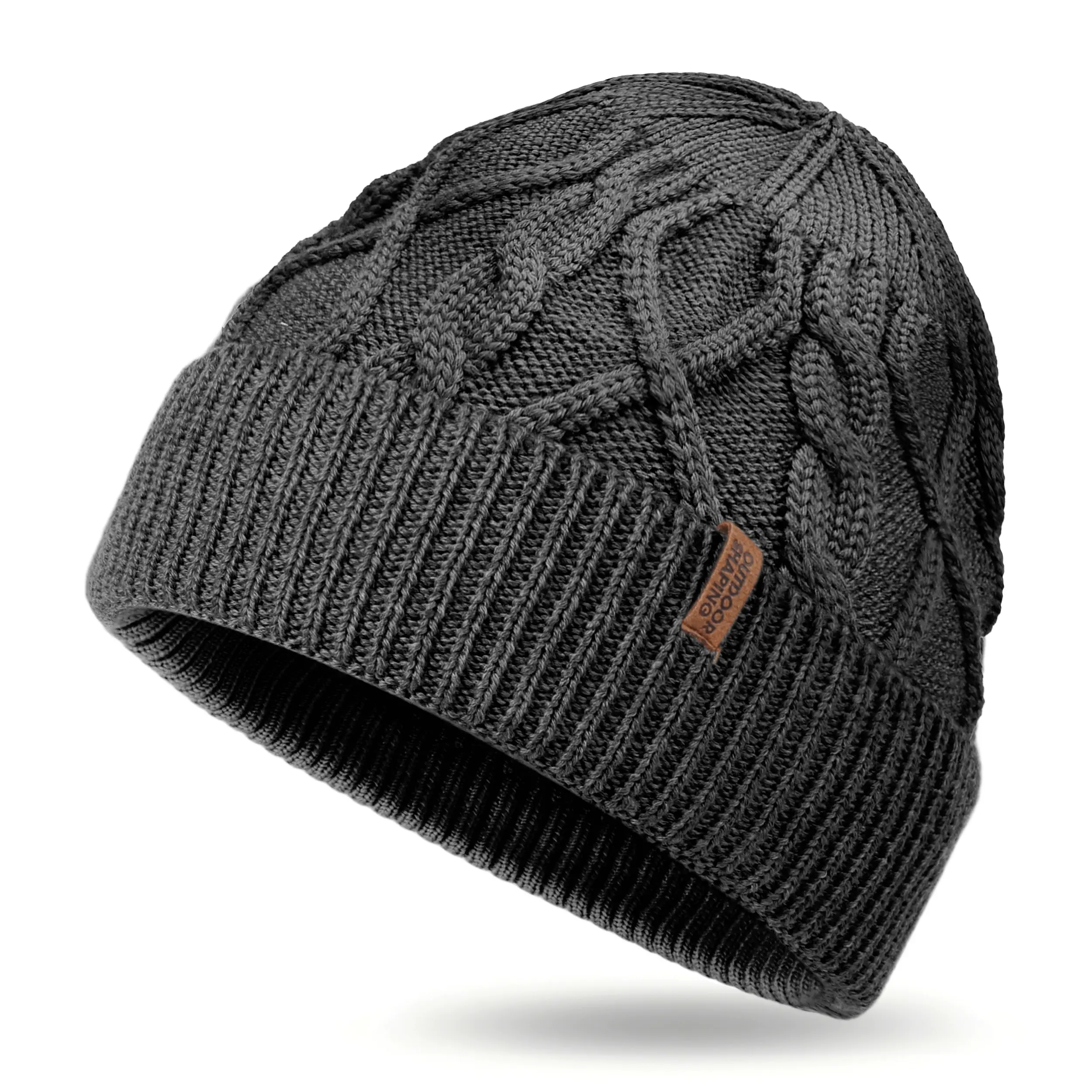Outdoorshaping 100% Merino Wool Beanie - Unisex Casual Clothes Accessory, Cable Knit with Rib Cuff, Soft Warm, UV Protection, 1 Size Fits All for Large Heads, Hiking, Cold Weather, Birthday Gift, Style, One Size Fits All