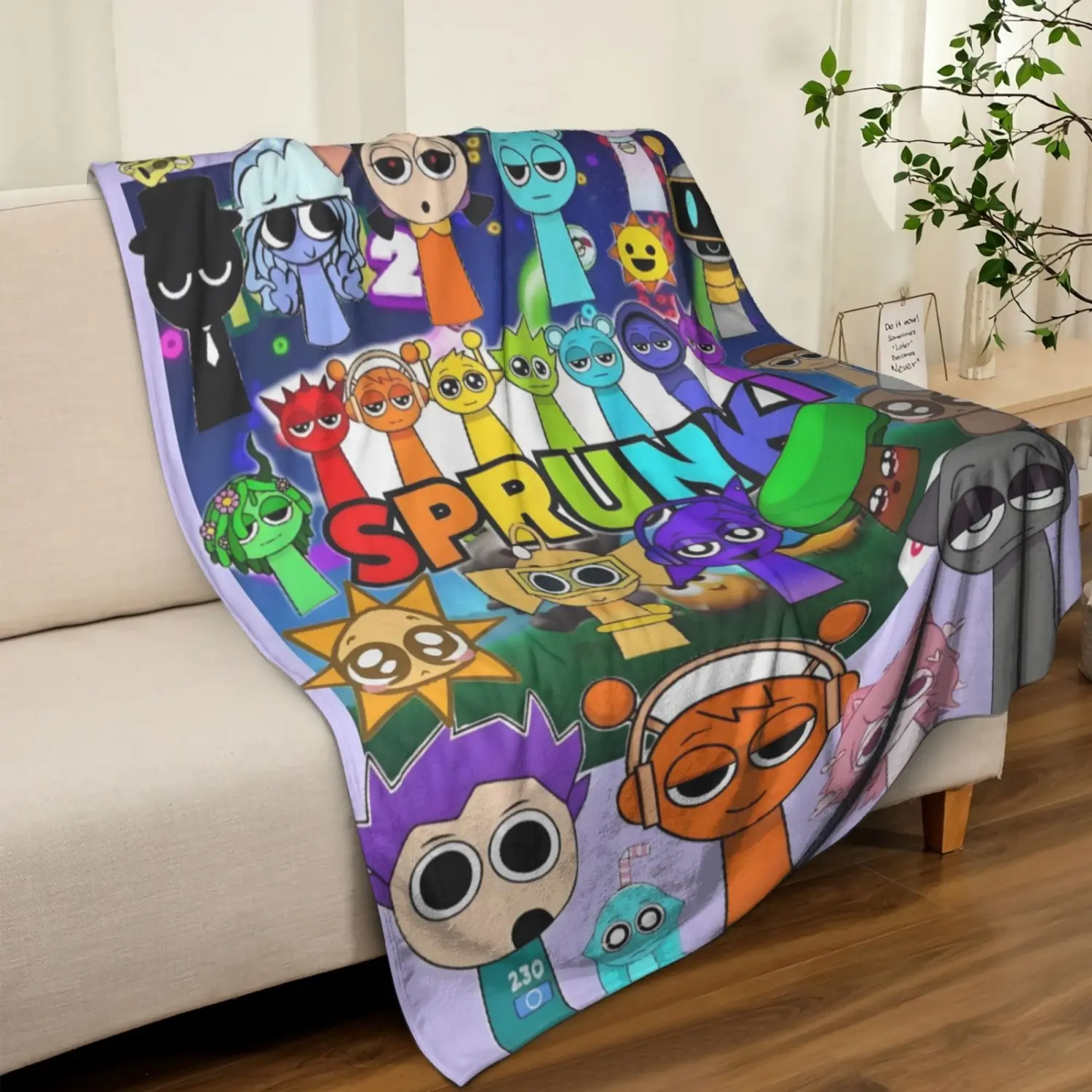 Sprunki Cartoon Printed Blanket for Boys Sprunki Plush Cartoon Throw Blanket for Boys Birthday Gift Home Fleece Throw Blankets for Couch Bed Sofa Gamer Blanket