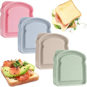 4 Pack Sandwich Containers for Kids Lunch Boxes, Reusable Sandwich Bread Box Container for Adults, Large Travel Bento Sandwich Holder Box with Lid, 14 oz