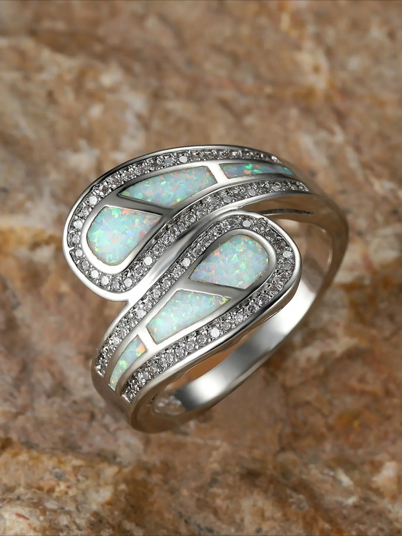 Female White Opal Stone Ring Boho Vintage Wedding Engagement Wedding Rings Jewelry For Women Beautiful Rings Boho Style Rings Vintage Bridal Ring