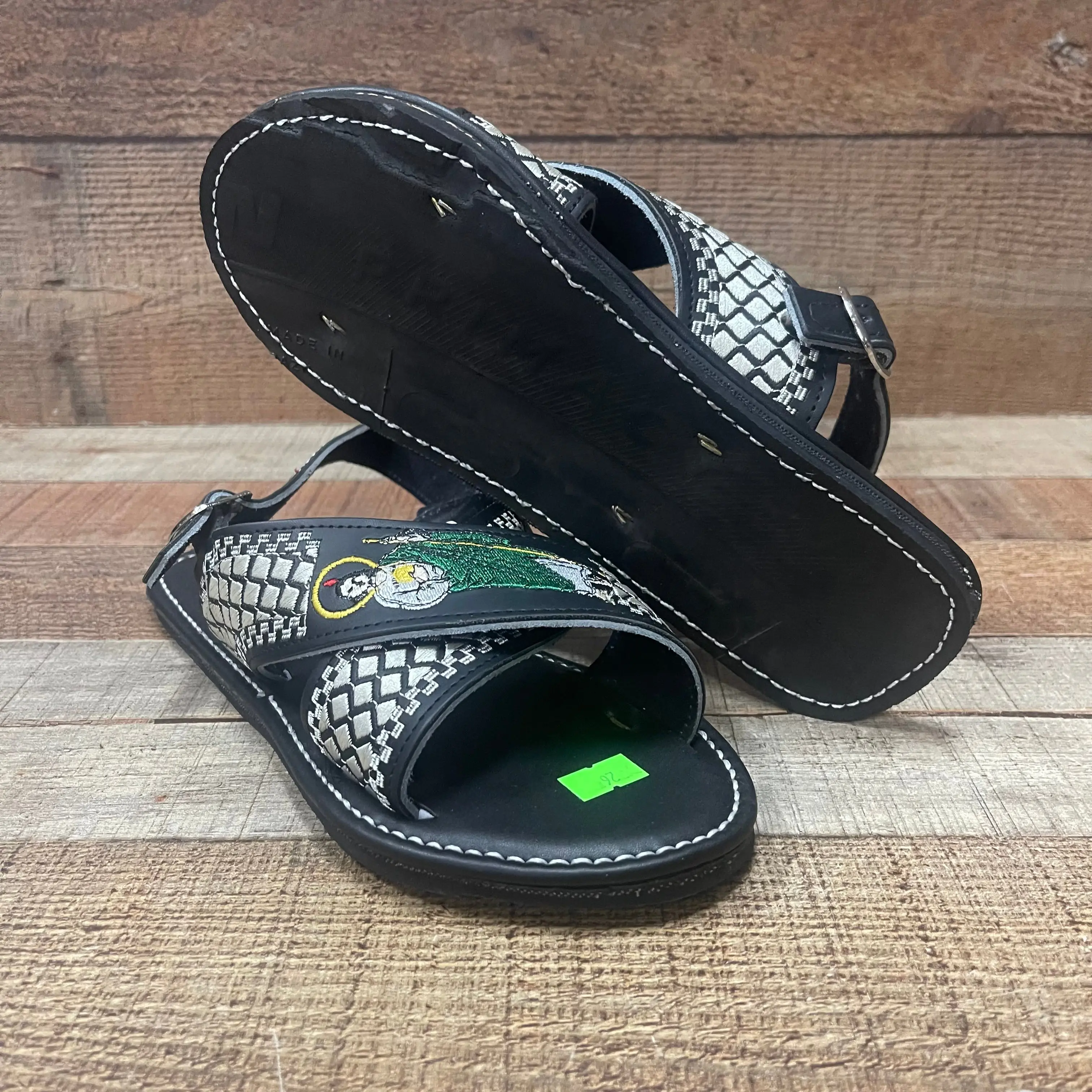 Men's Mexican Leather Cushioned Sandals Embroidery Saint Jude Huarache Cruzado Acojinado Bordado San Judas