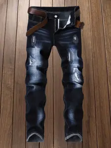 Men's Straight Leg Jeans with Embroidery Design, Comfortable Casual Pants for Daily Wear, Stylish Fashion Bottoms Suitable All Seasons