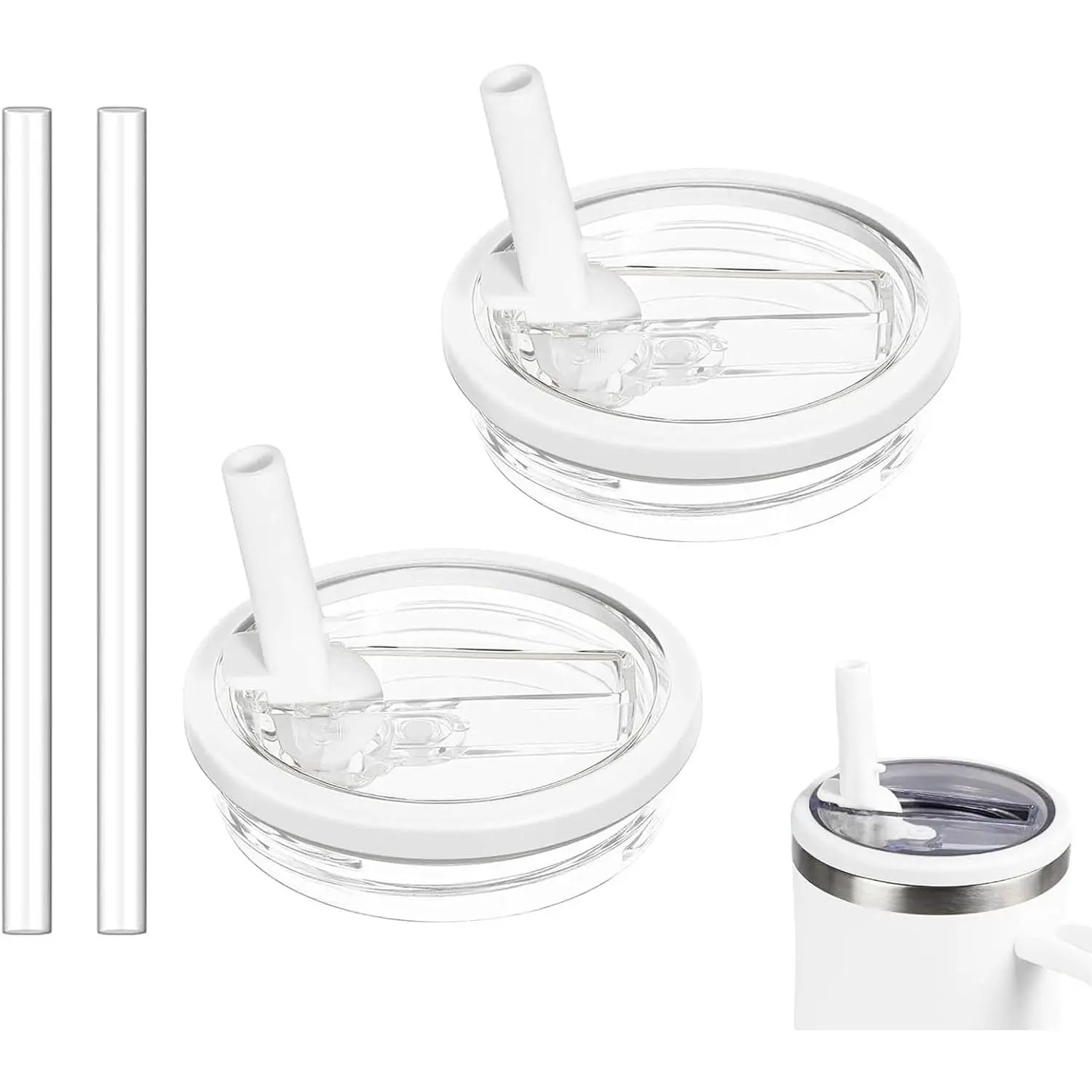 2 Pack 30 oz Tumbler Flip Straw Lid Replacement Compatible for  Quencher, Leak Proof Lid Replacement for 30 OZ  H2.0 FlowState Tumbler,Spill Proof Splash  (White)