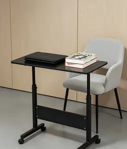 Mobile Side Table 31.5 inch Computer Desk with Wheels, Height Adjustable Rolling Portable Laptop Cart, C‑Shaped Side Table for Bed, Couch and Sofa with Edge Stopper, Suitable for Living Room and Bedroom, Black