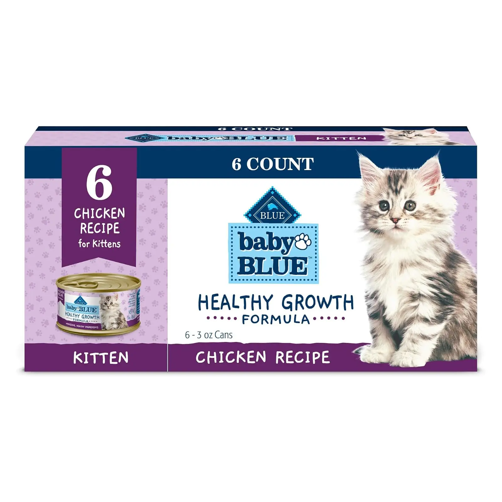 Blue Buffalo Baby Blue Chicken Kitten Paté Wet Cat Food, 3 oz, 6 ct Real Chicken #1 Ingredient, Healthy Growth Formula, Made with DHA for Cognitive Development